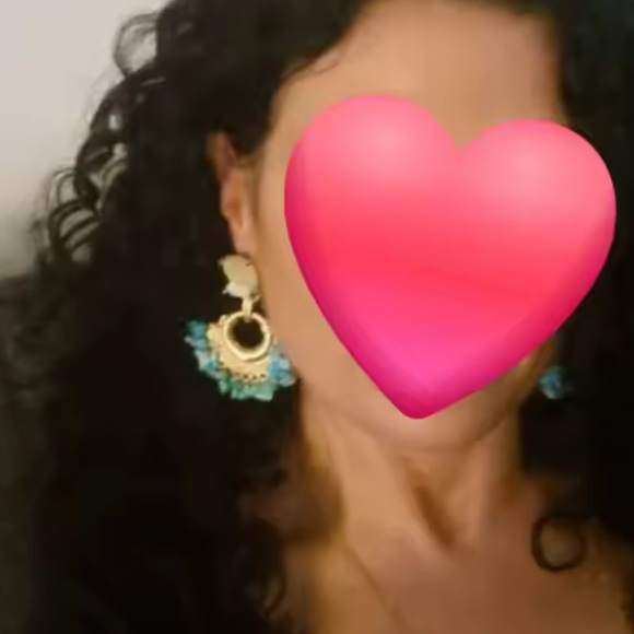 Gold and Turquoise Statement Earrings - Picture 4 of 8